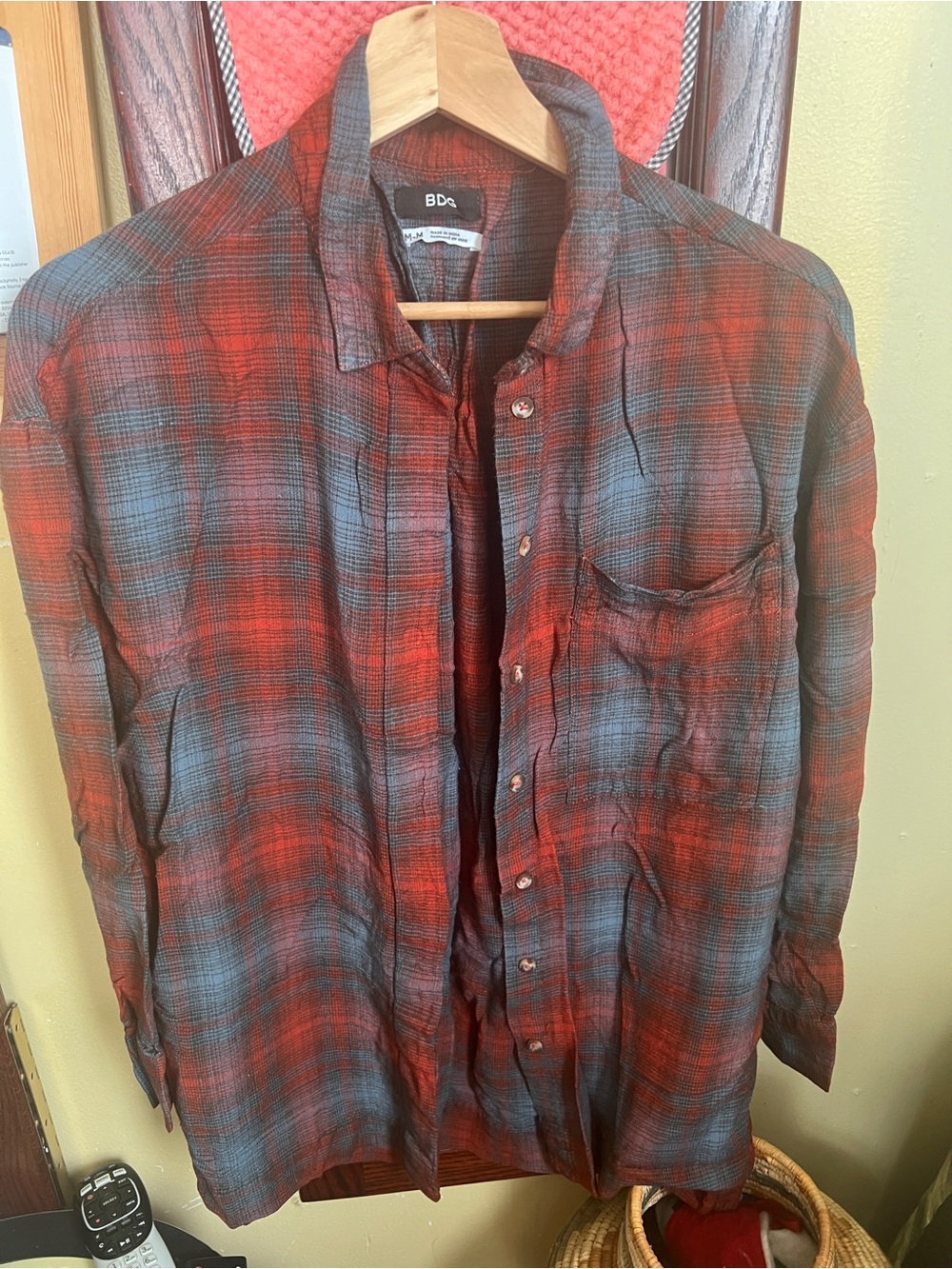 BDG Two-Tone Red and Gray button up top